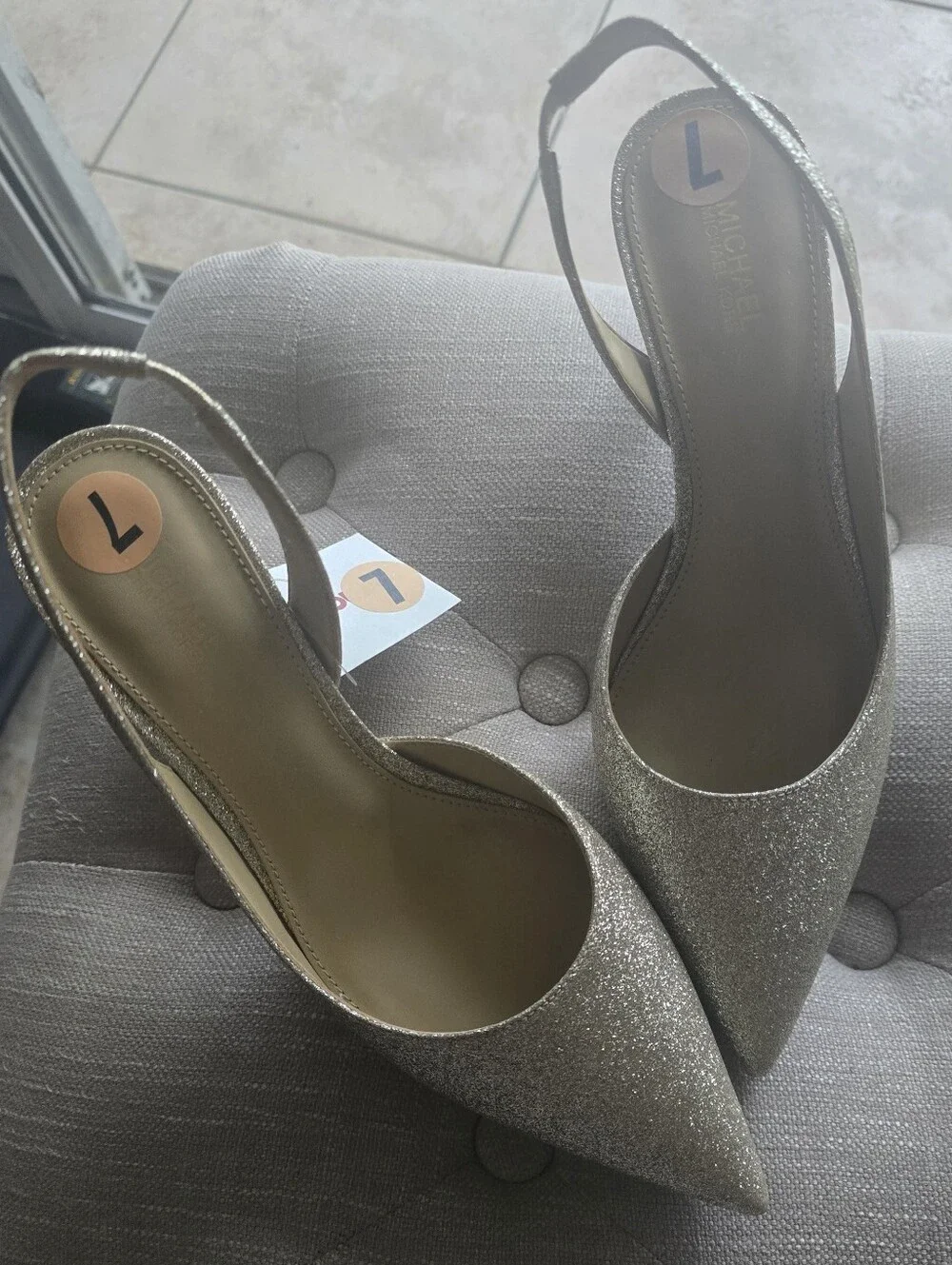 Michael Kors Women's Gold-Shiny Glitter Pointed Toe Slingback Heels, Sz: 7 NWT
